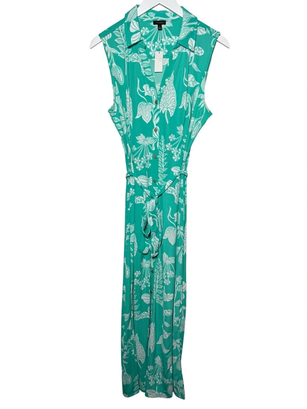 Talbots Green and White Hawaiian Floral Slinky Knit Maxi Dress NWT Size Large - Picture 3 of 8